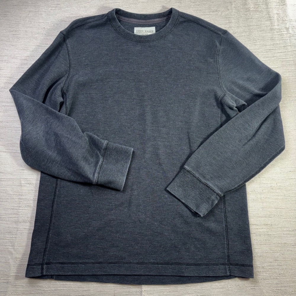 Eddie Bauer Mens Waffle Knit Thermal Shirt Gray Long Sleeve Crew Neck Tall Large